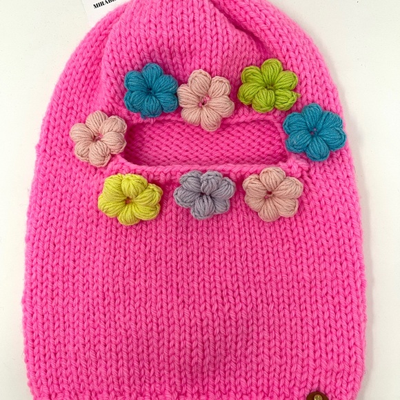 Handmade Balaclava with Flower Appliqués in Pink (Not Green) *FINAL PRICE* - Picture 2 of 2